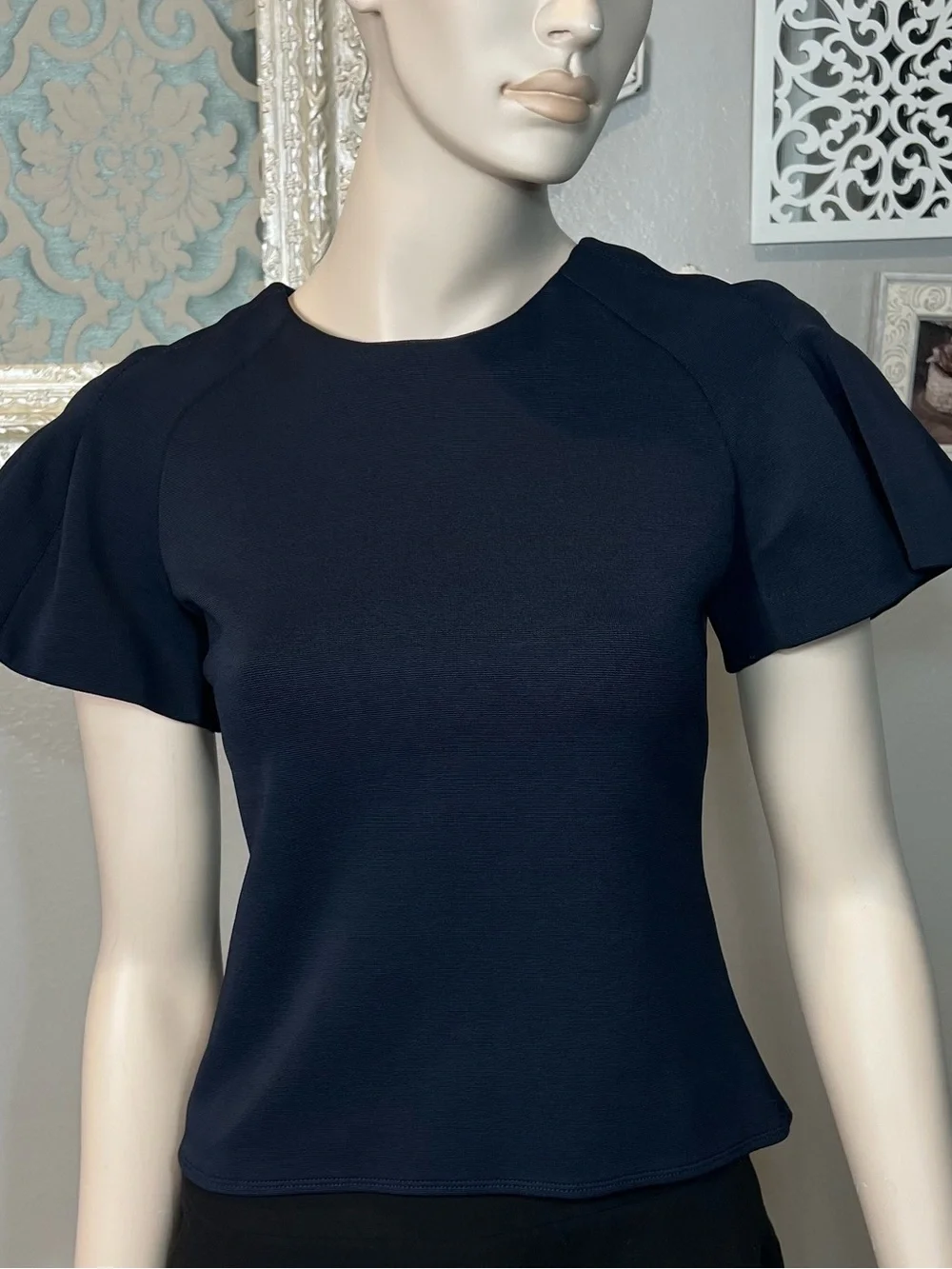 Carven Navy Flutter Sleeve Top - Picture 2 of 11